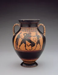 Amphora mit Darstellung von Herkules im Kampf mit dem Nemeischen Löwen, ca. 540 v. Chr.